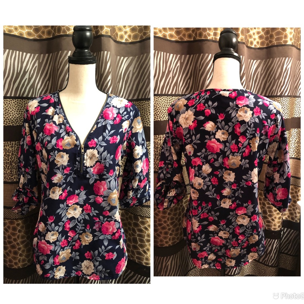 Half zipped blouse floral